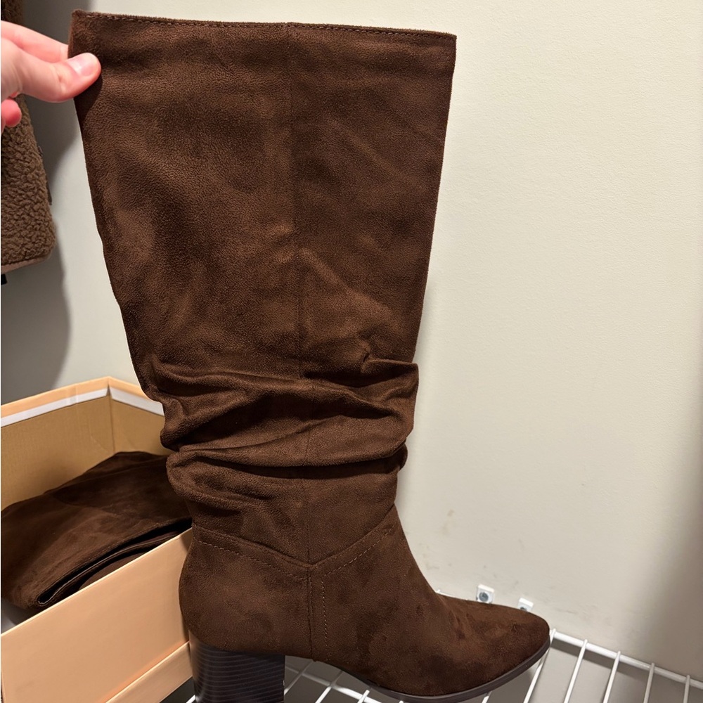 Tall brown suede boots